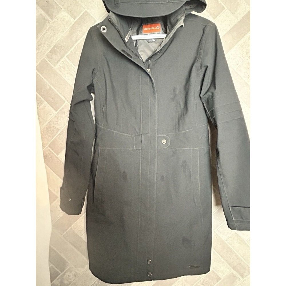 Merrell Opti Warm Shell Black Jacket Womens Medium Long Parka Hooded Waterproof